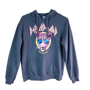 Def Leppard Gray Hooded Sweatshirt Spellout and Leopard Graphic Size Medium